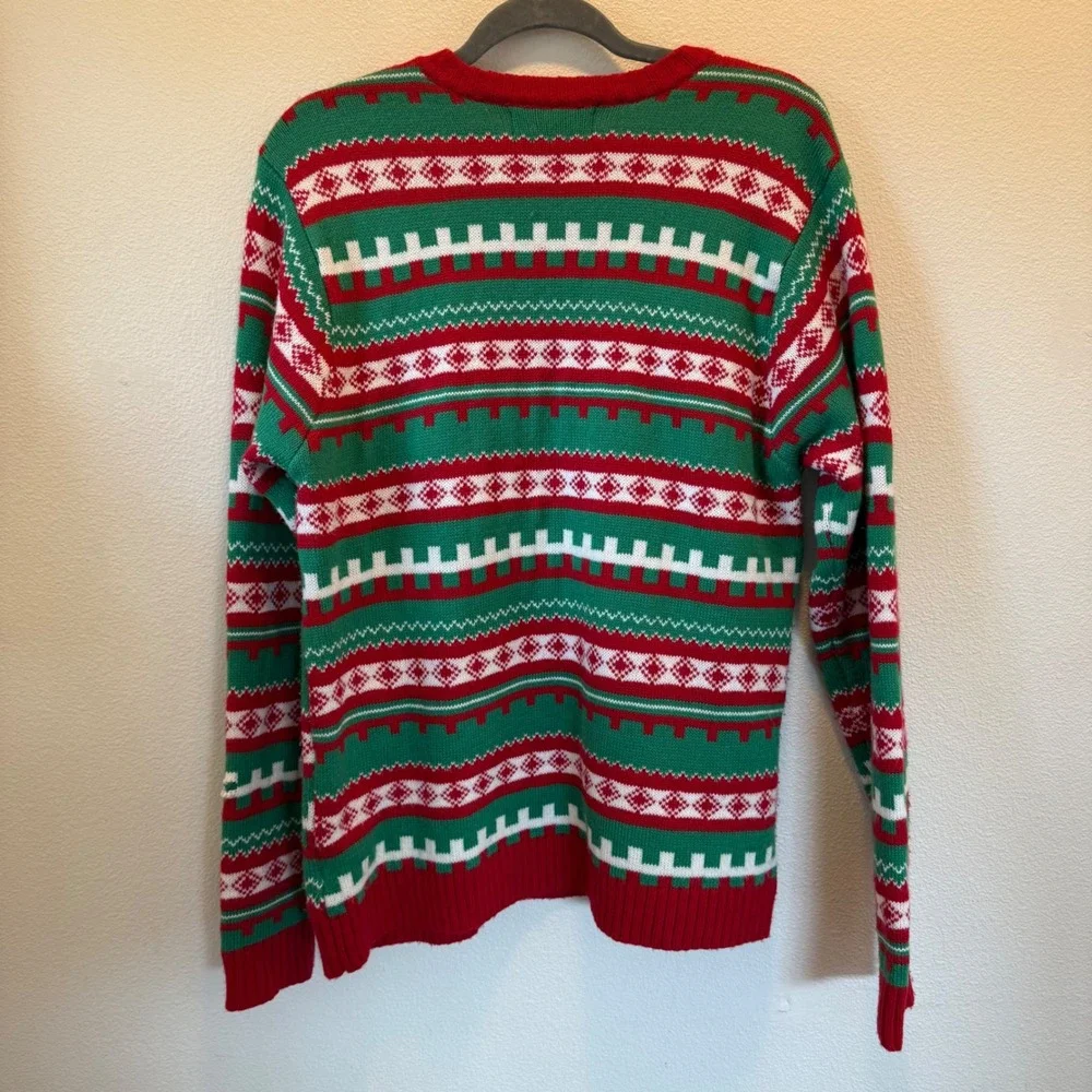 Ugly Christmas Sweater Santa Clause Cat Santa 3D Tartan Scarf Green Red Size L‎